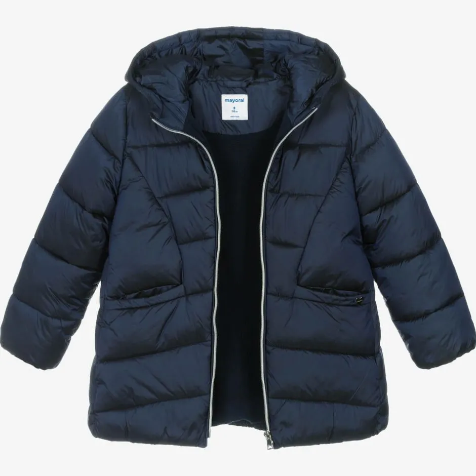 Mayoral Girls Blue Hooded Puffer Coat Sale