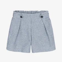 Balloon Chic Girls Blue Houndstooth Cotton Shorts Online