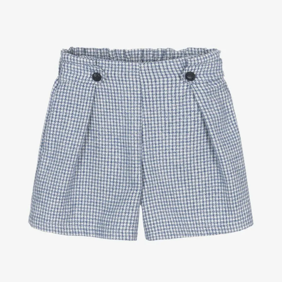 Balloon Chic Girls Blue Houndstooth Cotton Shorts Online