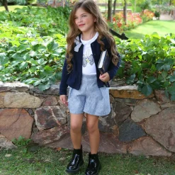 Balloon Chic Girls Blue Houndstooth Cotton Shorts Online