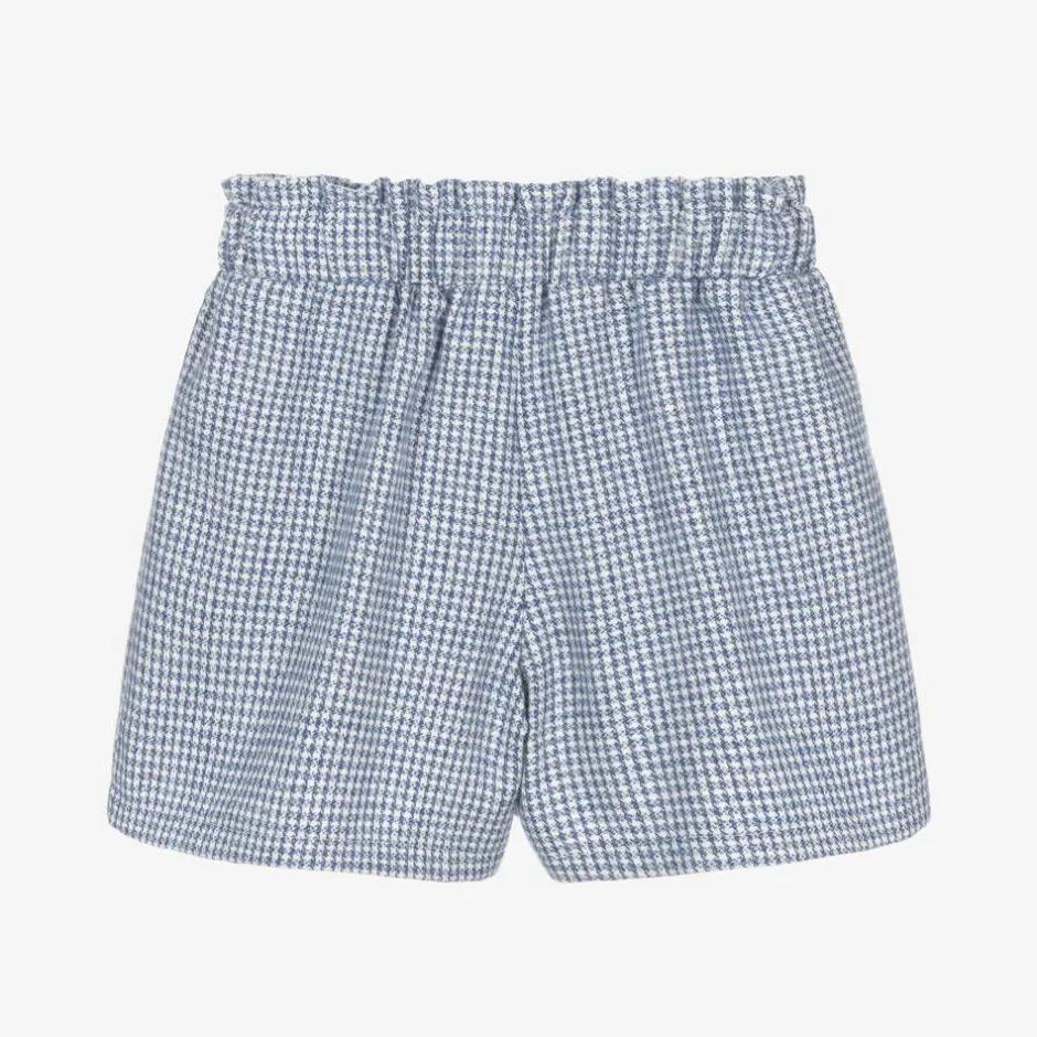Balloon Chic Girls Blue Houndstooth Cotton Shorts Online