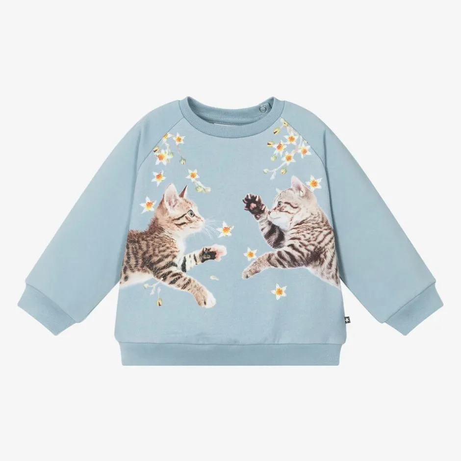 Molo Girls Blue Kitten Cotton Sweatshirt Online