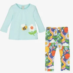 Frugi Girls Blue Organic Cotton Floral Leggings Set Hot