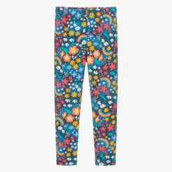 Frugi Girls Blue Organic Cotton Flower Leggings Hot