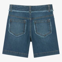 Chloé Girls Blue Organic Denim Fringe Shorts