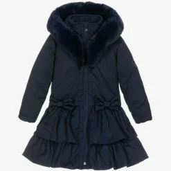 A Dee Girls Blue Padded Ruffle Hooded Coat Best