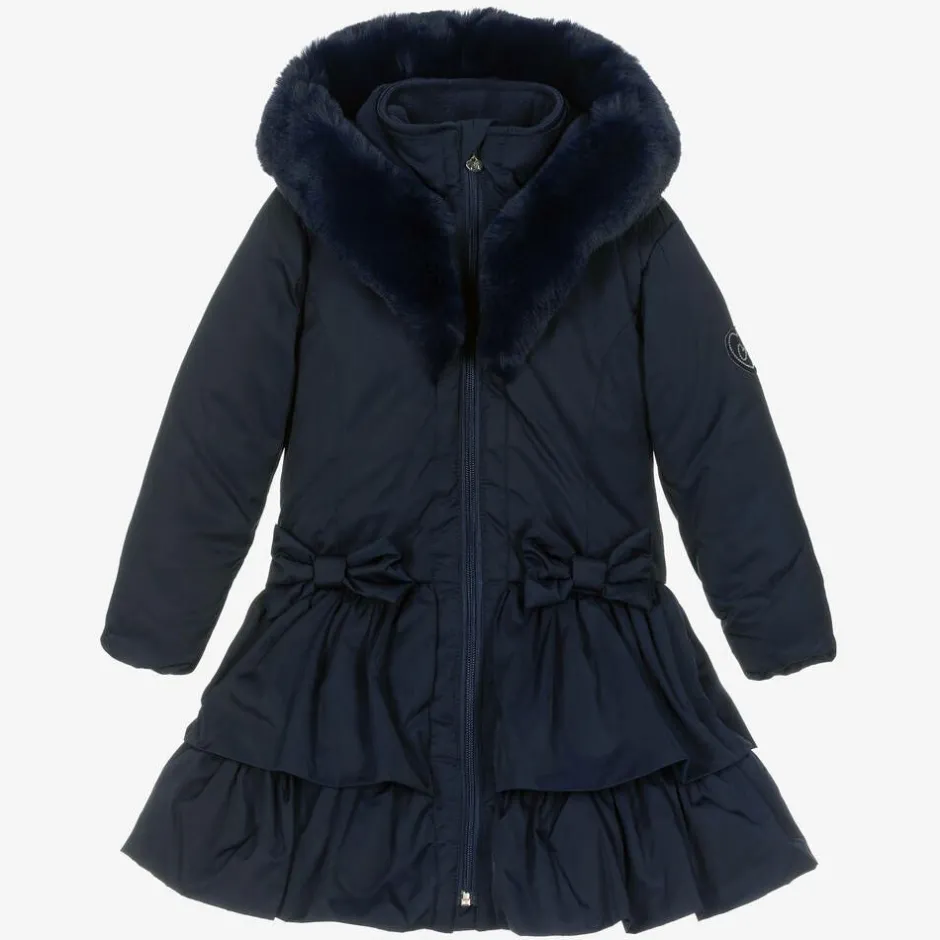 A Dee Girls Blue Padded Ruffle Hooded Coat Best