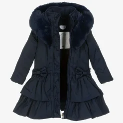A Dee Girls Blue Padded Ruffle Hooded Coat Best