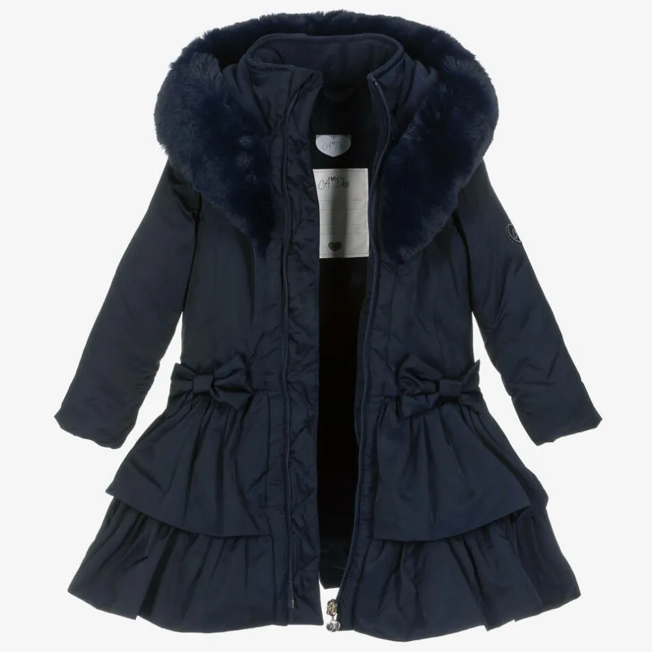 A Dee Girls Blue Padded Ruffle Hooded Coat Best