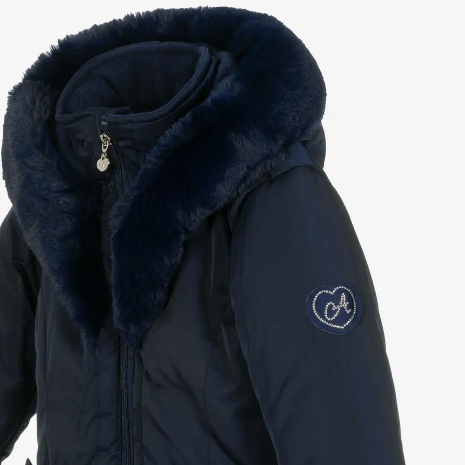 A Dee Girls Blue Padded Ruffle Hooded Coat Best