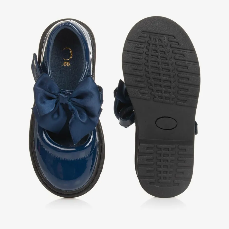 Caramelo Kids Girls Blue Patent Bow Shoes Sale