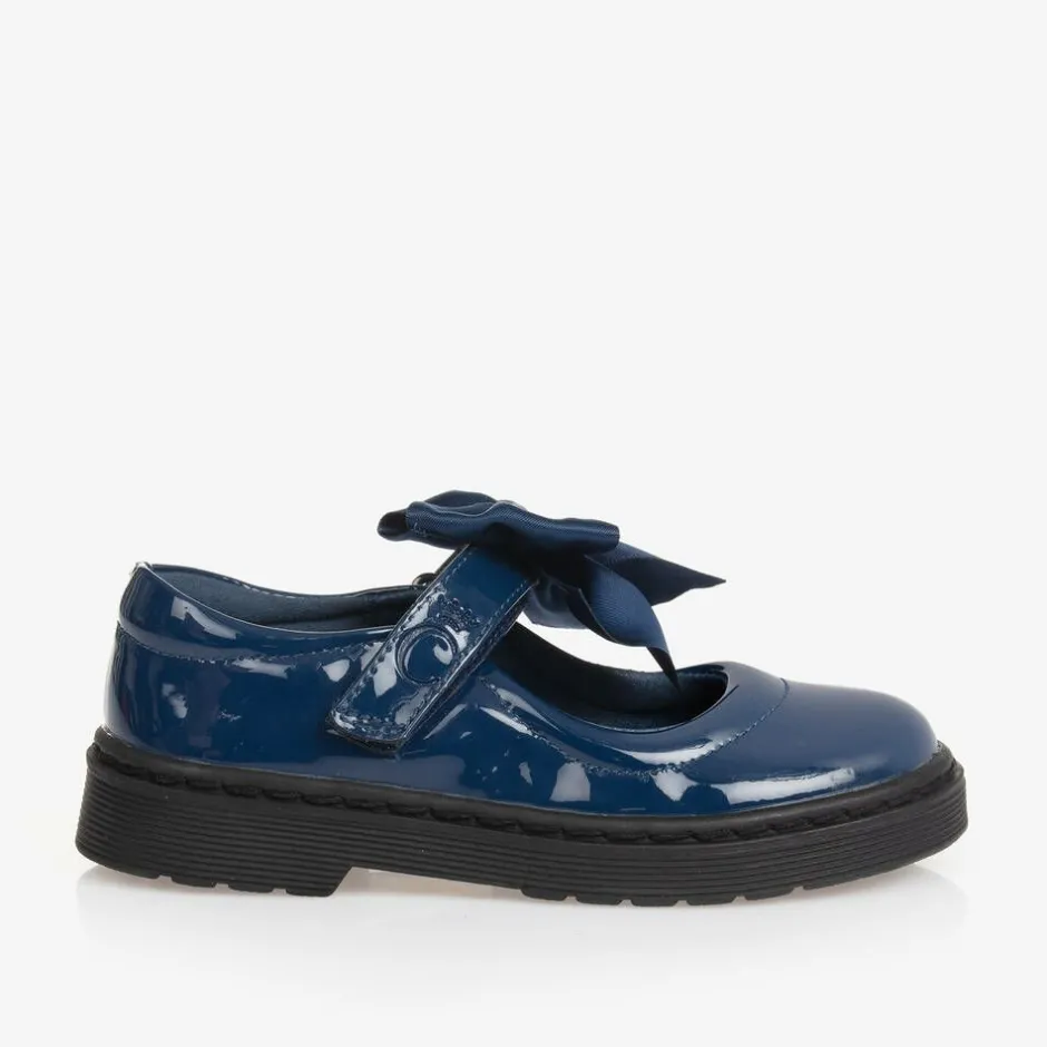 Caramelo Kids Girls Blue Patent Bow Shoes Sale