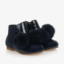 Beau KiD Girls Blue Patent Leather Pom-Pom Boots Hot