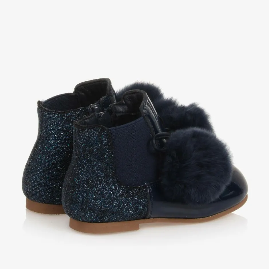 Beau KiD Girls Blue Patent Leather Pom-Pom Boots Hot