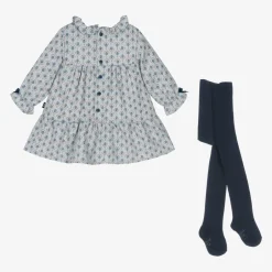 Tutto Piccolo Girls Blue Printed Dress & Tights Set Best