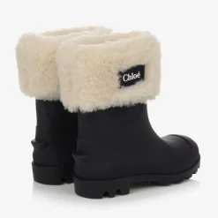 Chloé Girls Blue Rubber & Faux Fur Rain Boots Outlet