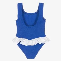 Hunza G Girls Blue Ruffle Crinkle Swimsuit RoyalBlue Clearance