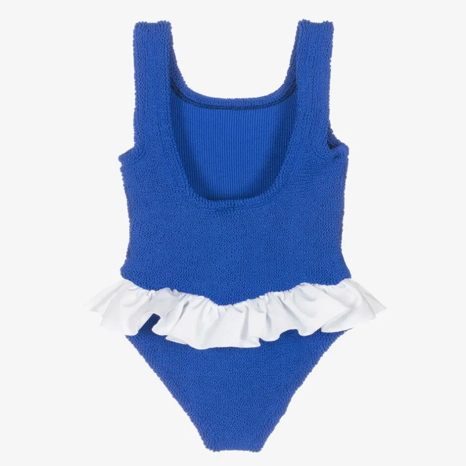 Hunza G Girls Blue Ruffle Crinkle Swimsuit RoyalBlue Clearance