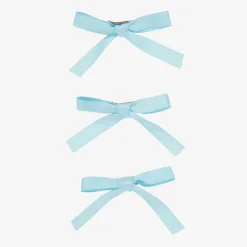 Junona Girls Blue Satin Bow Hair Clips (3 Pack) Clearance