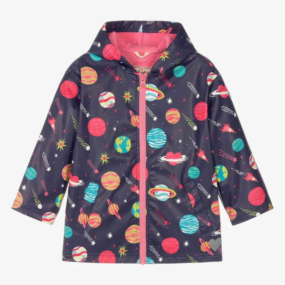 Hatley Girls Blue Space Print Raincoat New