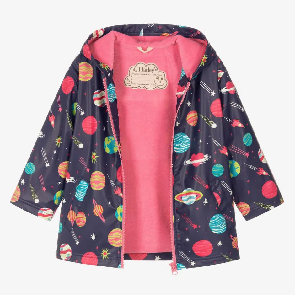 Hatley Girls Blue Space Print Raincoat New