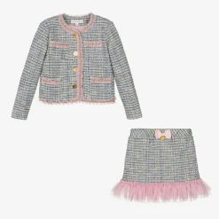 Angels Face Girls Tweed Skirt Set Blue