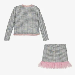Angels Face Girls Tweed Skirt Set Blue