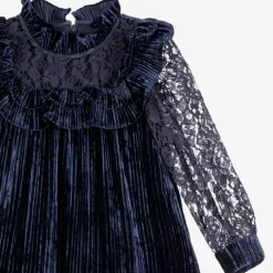 Childrensalon Occasions Girls Blue Velour & Lace Dress Outlet