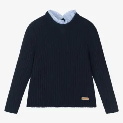 Laranjinha Girls Blue Wool & Cashmere Knit Sweater