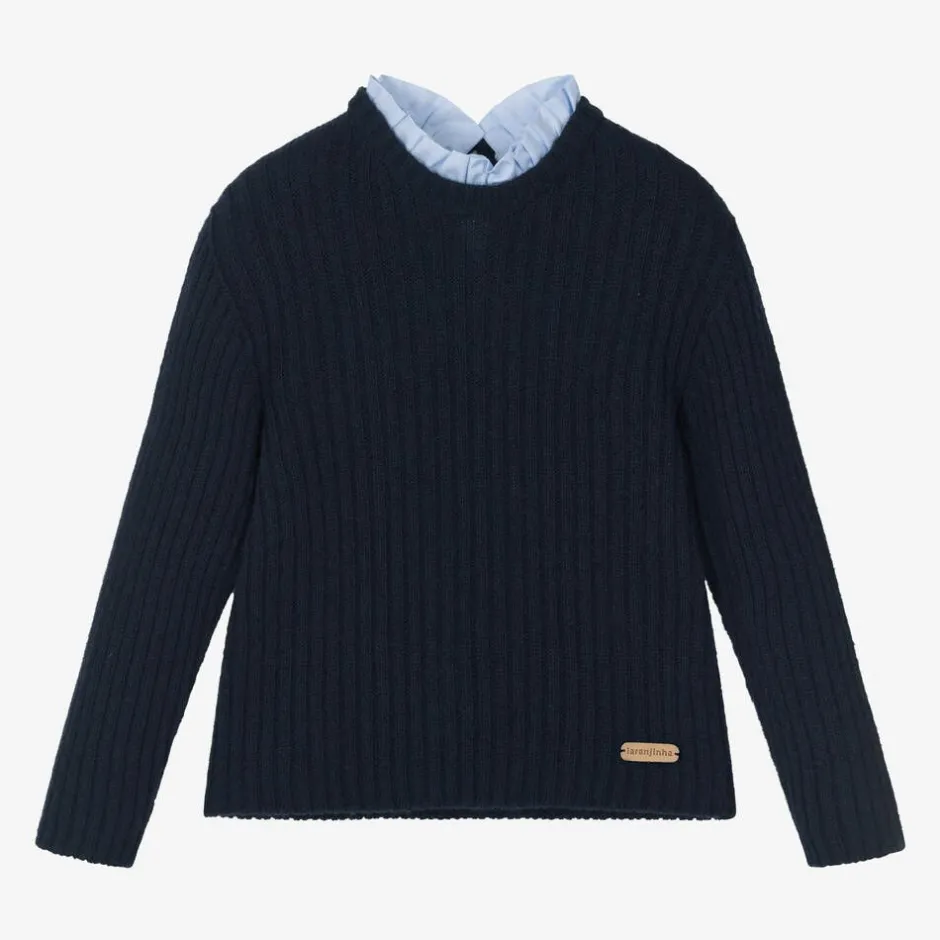 Laranjinha Girls Blue Wool & Cashmere Knit Sweater