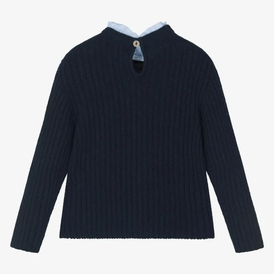 Laranjinha Girls Blue Wool & Cashmere Knit Sweater