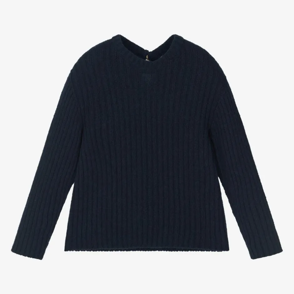 Laranjinha Girls Blue Wool & Cashmere Knit Sweater