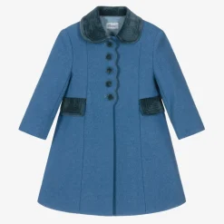 Ancar Girls Blue Wool & Velvet Coat Outlet