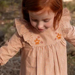 Tutto Piccolo Girls Brown Check Cotton Dress Set Discount