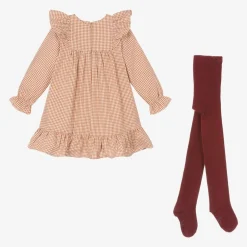 Tutto Piccolo Girls Brown Check Cotton Dress Set Discount