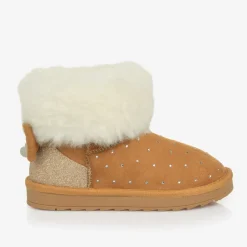 Monnalisa Girls Brown Faux Suede & Fur Trim Boots Discount