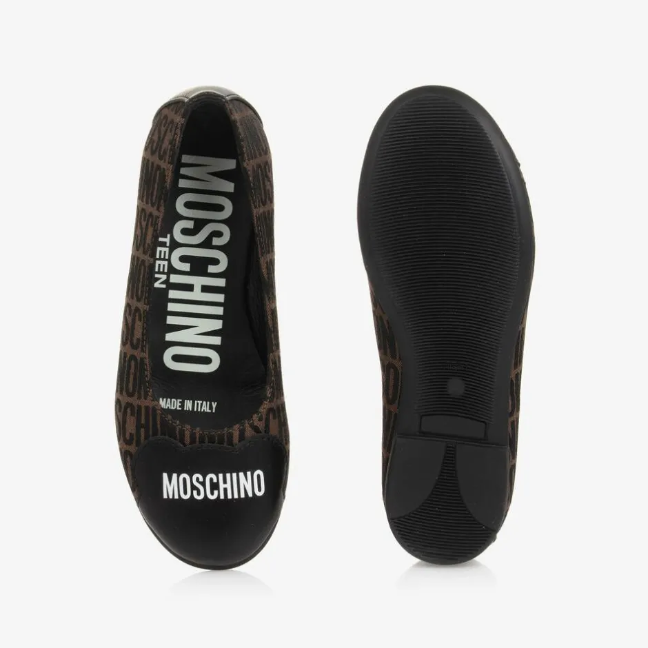 Moschino Girls Brown Jacquard Ballerina Shoes Best