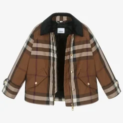 Burberry Girls Brown Oversized Check Jacket New