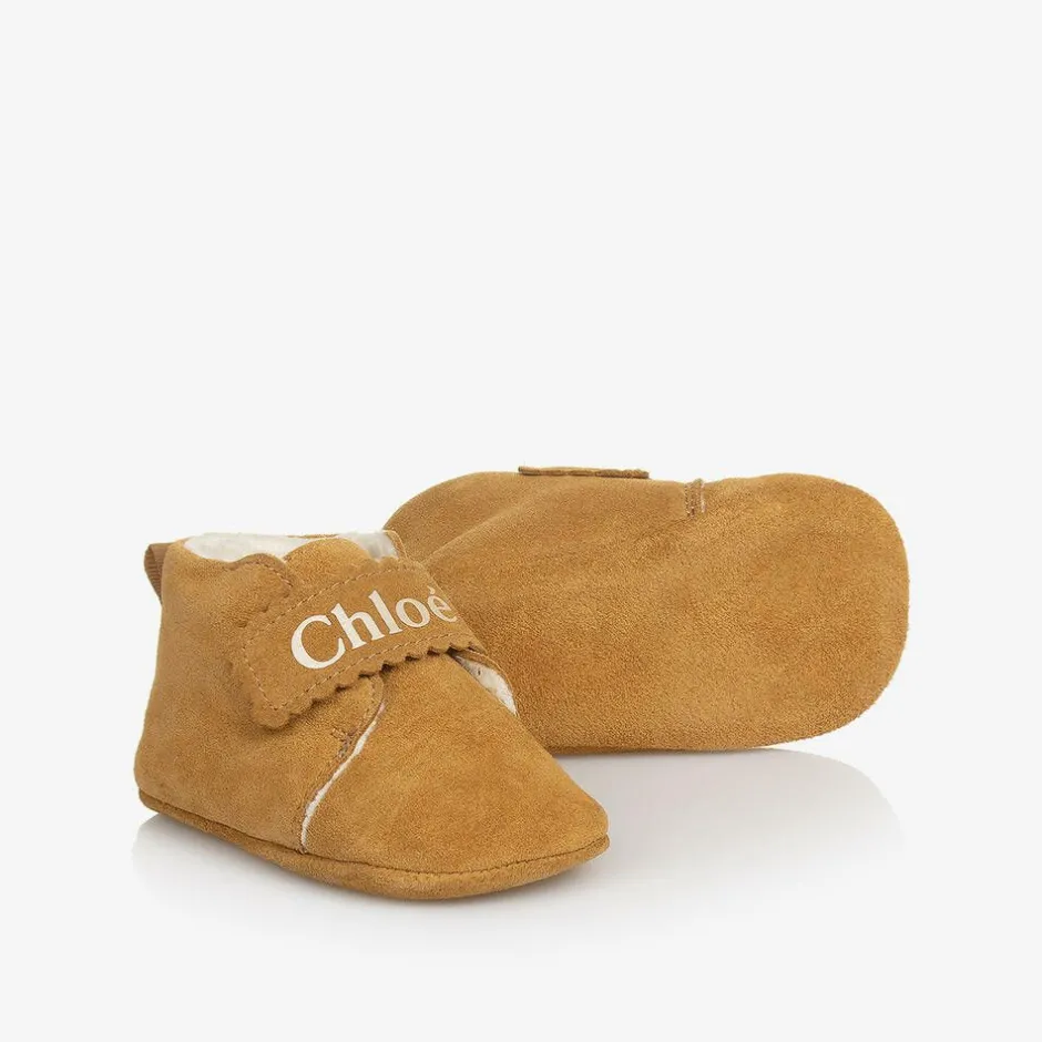 Chloé Girls Brown Suede Leather Pre-Walkers Clearance
