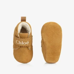 Chloé Girls Brown Suede Leather Pre-Walkers Clearance