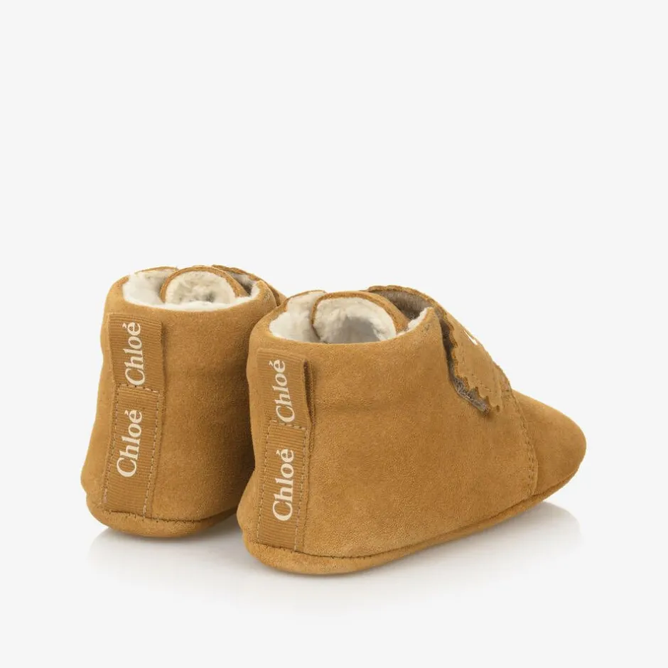 Chloé Girls Brown Suede Leather Pre-Walkers Clearance