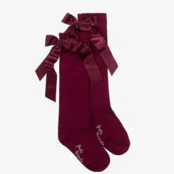 Pretty Originals Girls Burgundy Red Cotton Bow Socks Outlet
