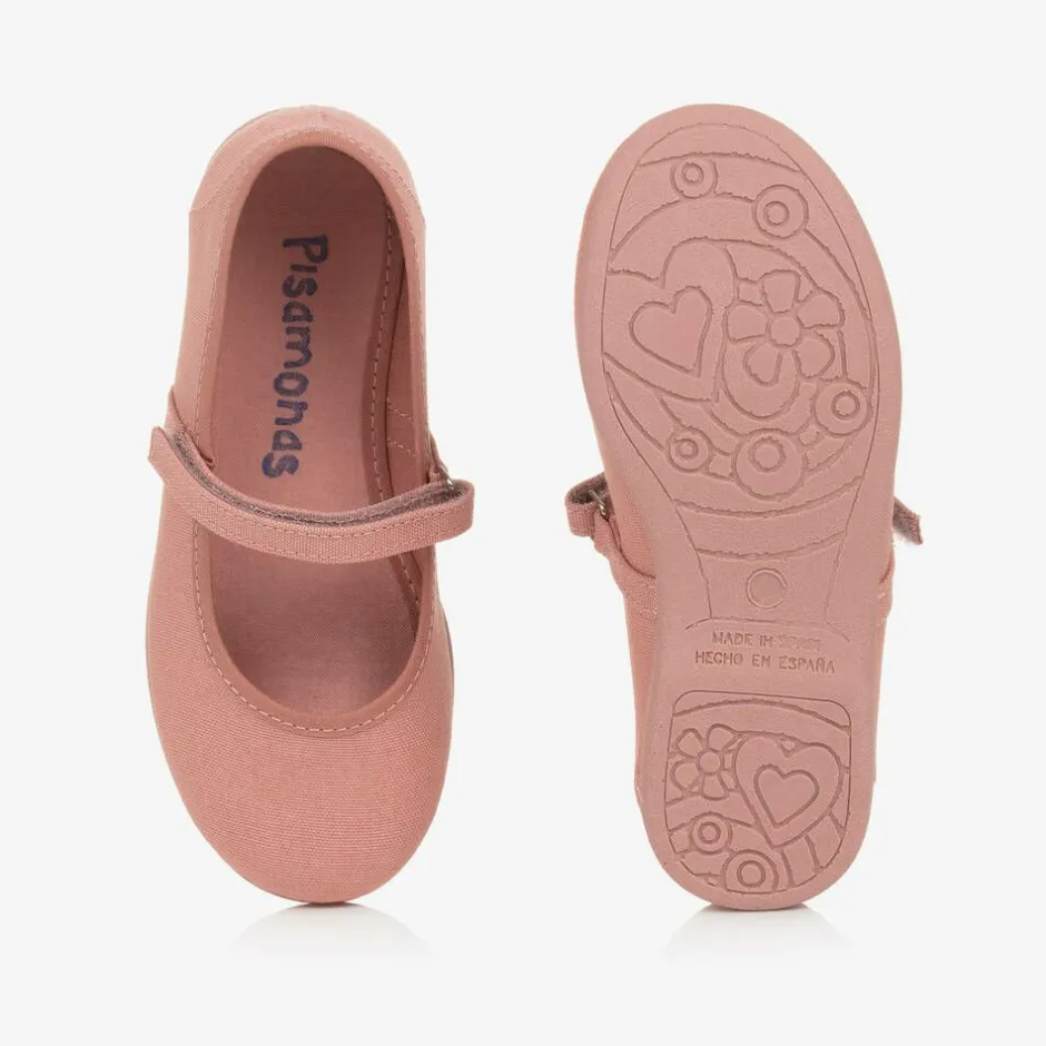 Pisamonas Girls Coral Pink Canvas Bar Shoes