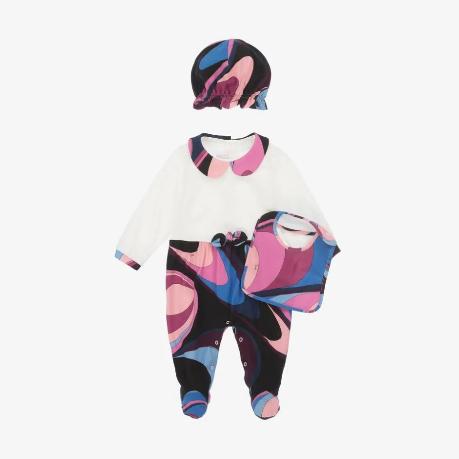 PUCCI Girls Cotton Onde Print Babysuit Set