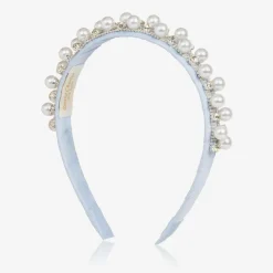 David Charles Girls Diamanté & Pearl Blue Hairband Outlet