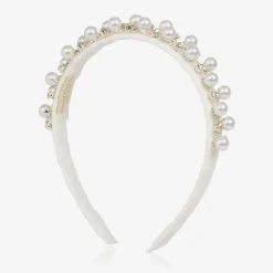 David Charles Girls Diamanté & Pearl Ivory Hairband Outlet