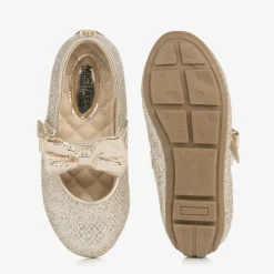Michael Kors Kids Girls Glittery Gold Bow Ballet Pumps Discount