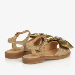 Childrensalon Occasions Girls Glittery Gold Satin Bow Sandals Outlet