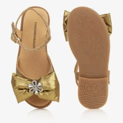 Childrensalon Occasions Girls Glittery Gold Satin Bow Sandals Outlet