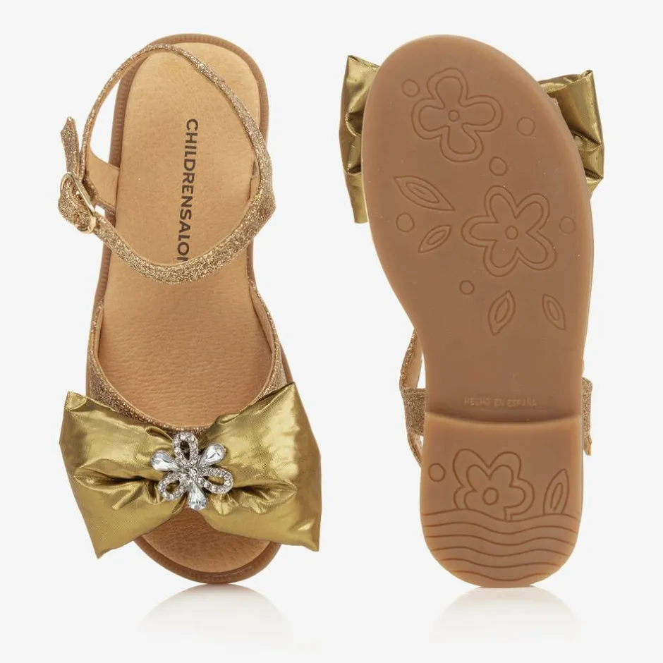 Childrensalon Occasions Girls Glittery Gold Satin Bow Sandals Outlet
